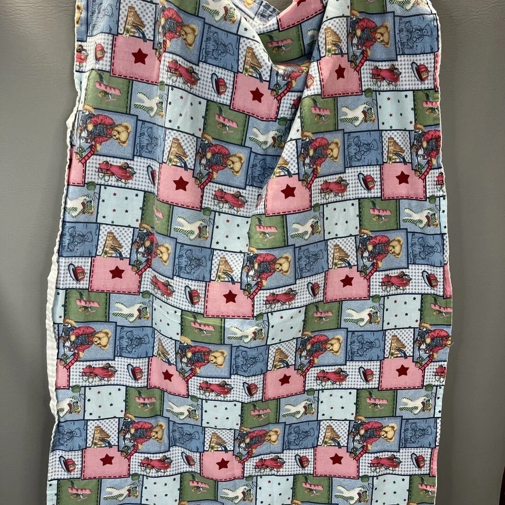 Blue Jean Teddy Toy Allover Fabric Vintage Baby Blanket Quilt 25